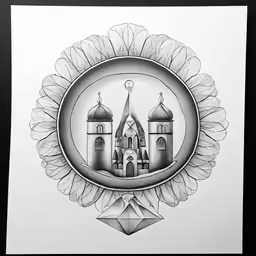 black and white drawing of an ornate frame