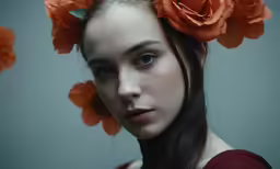 an image of a woman with orange flowers in her hair