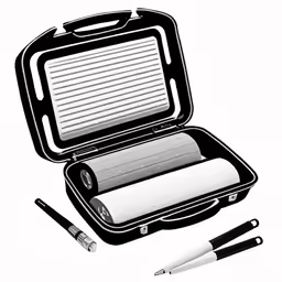 the inside of an open notebook with pens