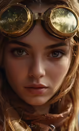 a girl wearing golden glasses with long hair