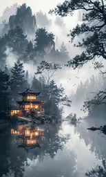 a small house sitting on top of a lake