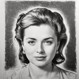 a drawing of a woman with a dress on and pearls in her hair