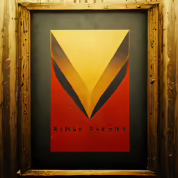 a painting is hanging on the wall in front of a gold frame