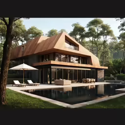 a house that looks like a modern home in the woods