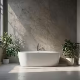 there is an oval bathtub in the middle of the room
