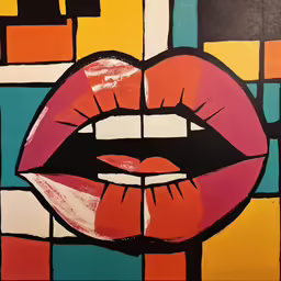 the lips and squares are made with various colors of paint