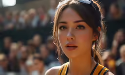an attractive woman in a sports bra top looking at the camera