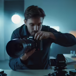 man photographing a film with a camera