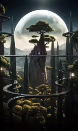 an image of surreal art with rocks and trees