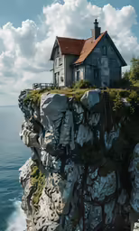 a very large building on top of the cliff by the water