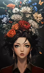 woman wearing flower crown on head with butterflies