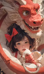 two asian kids wearing dragon costumes next to each other