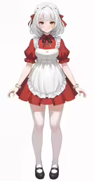 a girl with white hair wearing an orange dress and black heels