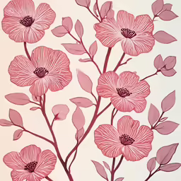 pink flowers are on a white background with purple leaves