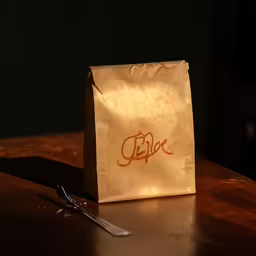 a paper bag that has the name zepi written on it