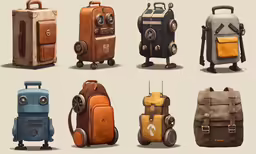 several bags and suitcases are arranged in an array