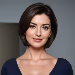 woman posing for the camera wearing blue dress