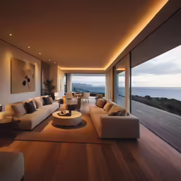 modern living room with sea view near the window