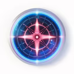 a pink and blue compass on white background