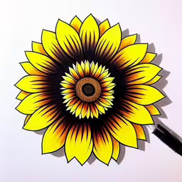 a painting of a sunflower with orange tips