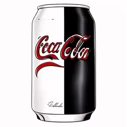 coca - cola can is shown, which includes two different colors,a can of coca cola, which is colorized in black and white,a can with two black and white sides,a can of coca cola with black and white trim,an empty can of coca - cola on a white background