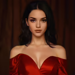 the woman is wearing a red gown posing for the camera