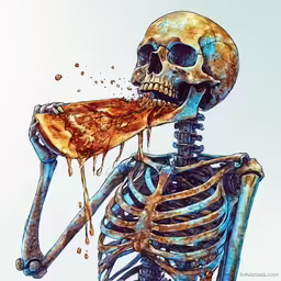 the skeleton is eating something from the jar