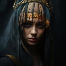 a beautiful young woman with blue hair and a tiara