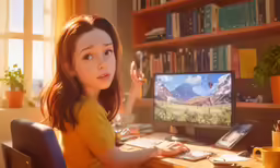 the young girl is playing on the computer