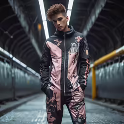 young man in colorful clothing in subway station