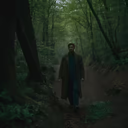 the man is standing in the middle of the path