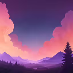 the sky is very pink and blue,an image of a purple and blue sky and some trees