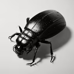 a black beetle sitting on top of a white table