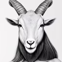a goat that is wearing horns with long hair