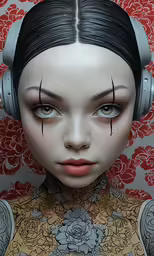 a doll is wearing headphones and a head scarf