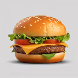 a hamburger with cheese and lettuce is shown