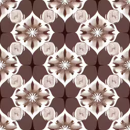 the pattern is shown for a print project,a pattern of different shapes, including white and brown circles,an artistic pattern with white flowers on brown fabric,a picture of an old fashioned flower design,a pattern made with an abstract brown flower design