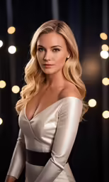 a beautiful blonde woman wearing a white dress