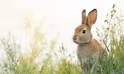 a large brown bunny sitting in the middle of grass