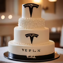 a three layer cake with white and black frosting