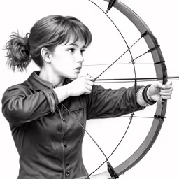 the woman is aiming at a archery arrow