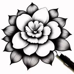 a drawing of a flower with leaves