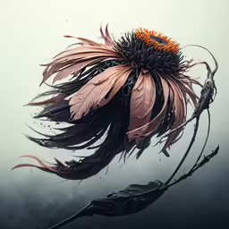a dandelion that looks like it has black feathers