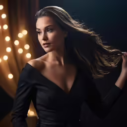 woman in dark evening dress holding a cigarette