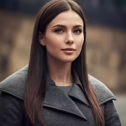 the beautiful young woman is dressed in gray