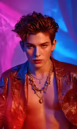 a very cute young man posing in a leather jacket