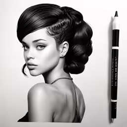 a pencil drawing of a beautiful woman with her hair in a bun