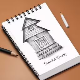 a pencil drawing of a small home surrounded by two sharpie markers