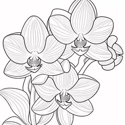 an outline style flower of orchids that is white with dark details