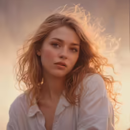 a woman in a white shirt and light shining